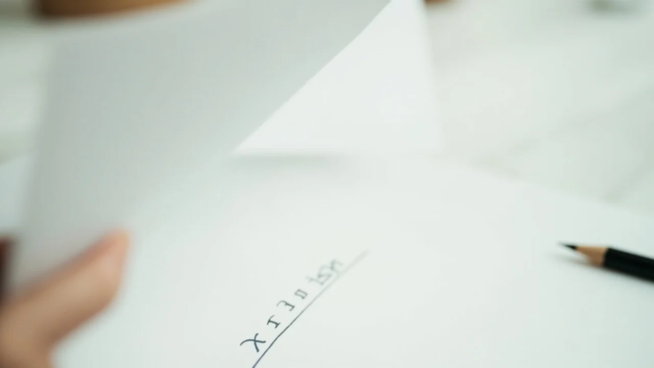 Folha em branco parcialmente fora de foco ao lado de um lápis em uma mesa clara, clima calmo de autoobservação, sem texto legível, sem caixas de seleção, sem pontuação, sem rótulos diagnósticos