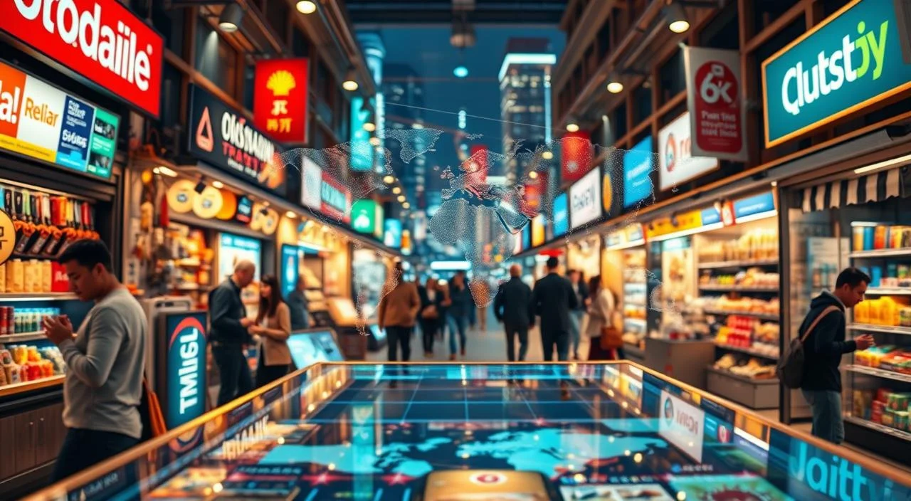 A bustling online marketplace, with vibrant digital storefronts and customers browsing from across the globe. The camera focuses on the foreground, showcasing a diverse array of products and services available at the fingertips of an expanding customer base. Warm, inviting lighting illuminates the scene, creating a sense of accessibility and opportunity. In the middle ground, a visual representation of international connections and borderless commerce, with digital pathways and communication channels linking businesses to new markets. The background fades into a dynamic cityscape, hinting at the scale and potential of this online expansion. An atmosphere of growth, innovation, and the breaking down of geographic barriers.