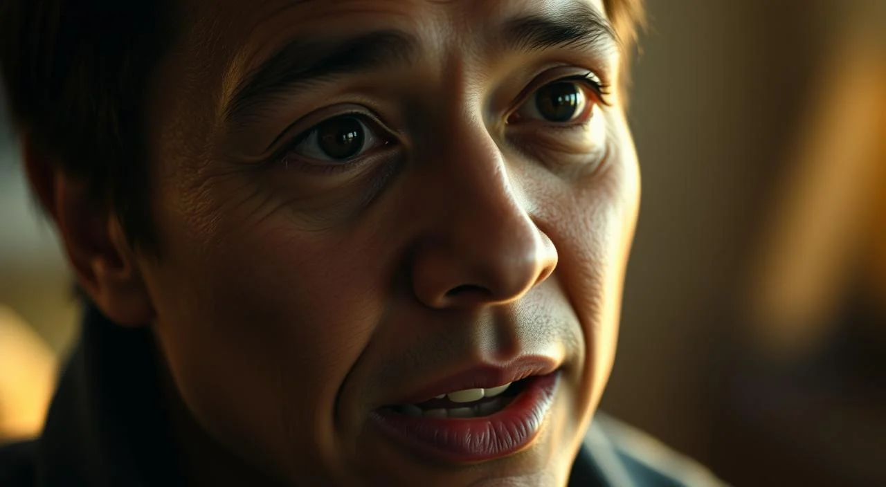 A close-up portrait of a person engaged in authentic communication, their face illuminated by soft, warm lighting that casts gentle shadows. The subject's expression is open, attentive, and earnest, conveying genuine understanding and empathy. The background is blurred, keeping the focus on the person's face and eyes, which are the windows to their authentic connection with the viewer. The overall mood is one of sincere, unguarded exchange, reflecting the power of open and empathetic communication to overcome the fear of judgment.