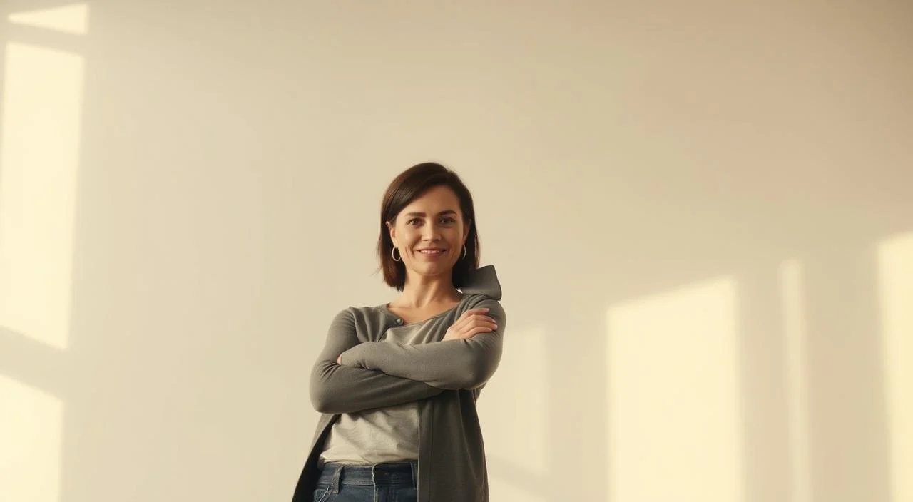 A confident individual stands tall, their body language exuding self-assurance. They make direct eye contact, their facial expression conveying a calm and poised demeanor. The background is a serene, neutral setting, allowing the subject to be the focal point. Soft, natural lighting illuminates the scene, creating a sense of warmth and approachability. The overall atmosphere evokes a professional, yet approachable and open communication style, reflecting the concept of "assertive communication and self-confidence."