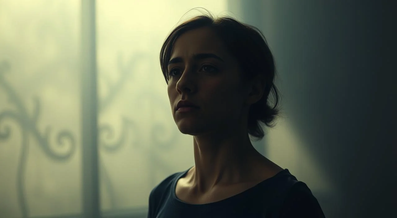 A contemplative figure stands in a dimly lit room, their expression revealing a deep sense of vulnerability and unease. The background is a hazy, abstract space, suggestive of the inner turmoil that accompanies the fear of judgment. Soft, muted tones create an atmosphere of introspection, as the subject's gaze is directed inward, captured in a moment of profound self-reflection. The lighting is subtle, casting gentle shadows that accentuate the subject's features and convey a sense of psychological weight. The overall composition is balanced, with the subject positioned in a way that draws the viewer's attention to their emotional state, inviting empathy and understanding.