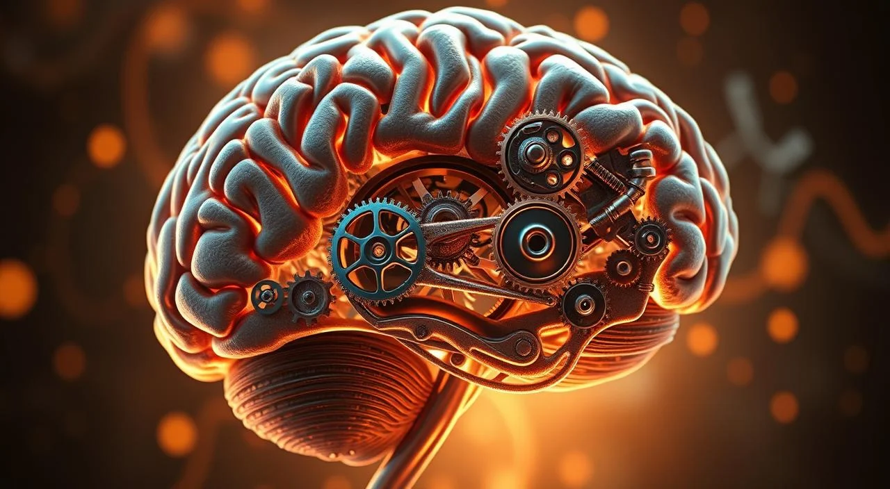 A detailed cross-section of the human brain, revealing its intricate neural networks and protective mechanisms. The foreground showcases the interlocking gears and clockwork-like systems that regulate the brain's self-preservation processes, with precision and complexity. The middle ground highlights the delicate balance of neurochemicals, synaptic connections, and feedback loops that maintain homeostasis. The background subtly depicts the brain's adaptability, with organic shapes and pulsing energy flows that respond to external stimuli. Warm lighting casts a soft glow, evoking a sense of the brain's inner workings as a fascinating, self-regulating marvel. Rendered in a realistic, technical style that captures the cerebral mechanisms underlying self-protective behaviors.