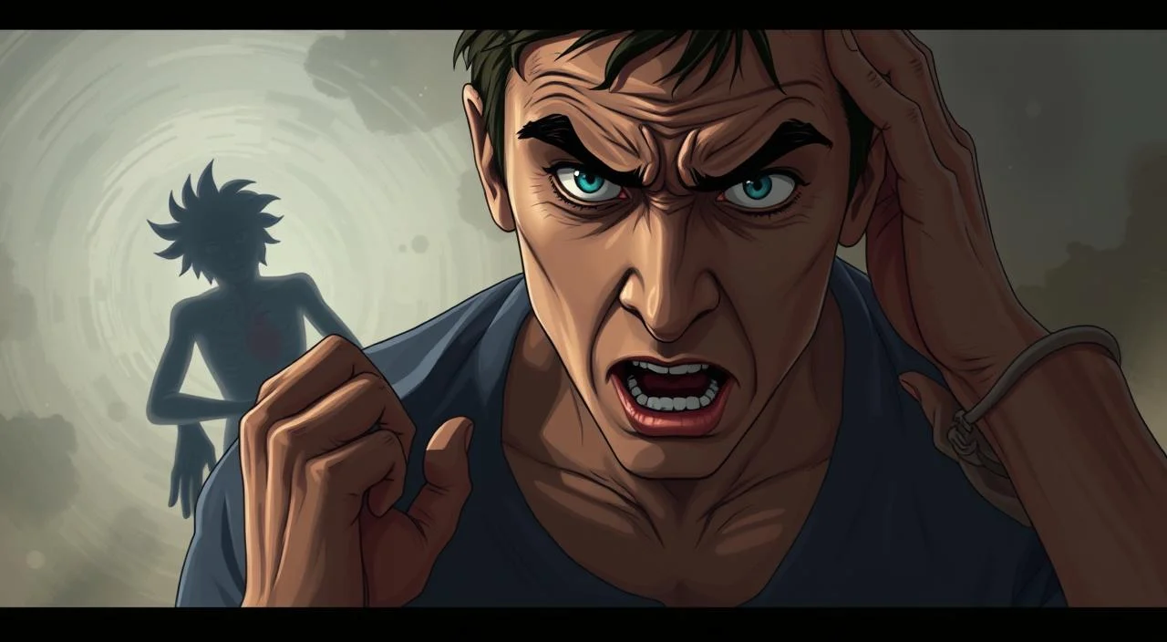 A detailed illustration depicting the physical and emotional symptoms of anxiety, fear, and panic. In the foreground, a person's face with furrowed brows, wide eyes, and a tense expression, conveying heightened emotion. Their body language shows tension and unease, with hands gripping the sides of their head. In the middle ground, the person's chest and torso, with physical manifestations of anxiety such as sweating, rapid breathing, and a pounding heart. In the background, a swirling, hazy atmosphere with muted tones, reflecting the overwhelming and disorienting nature of the symptoms. Soft, diffused lighting creates a sense of vulnerability and unease. The overall scene should evoke a powerful emotional response and a sense of the debilitating impact of these psychological and physiological reactions.