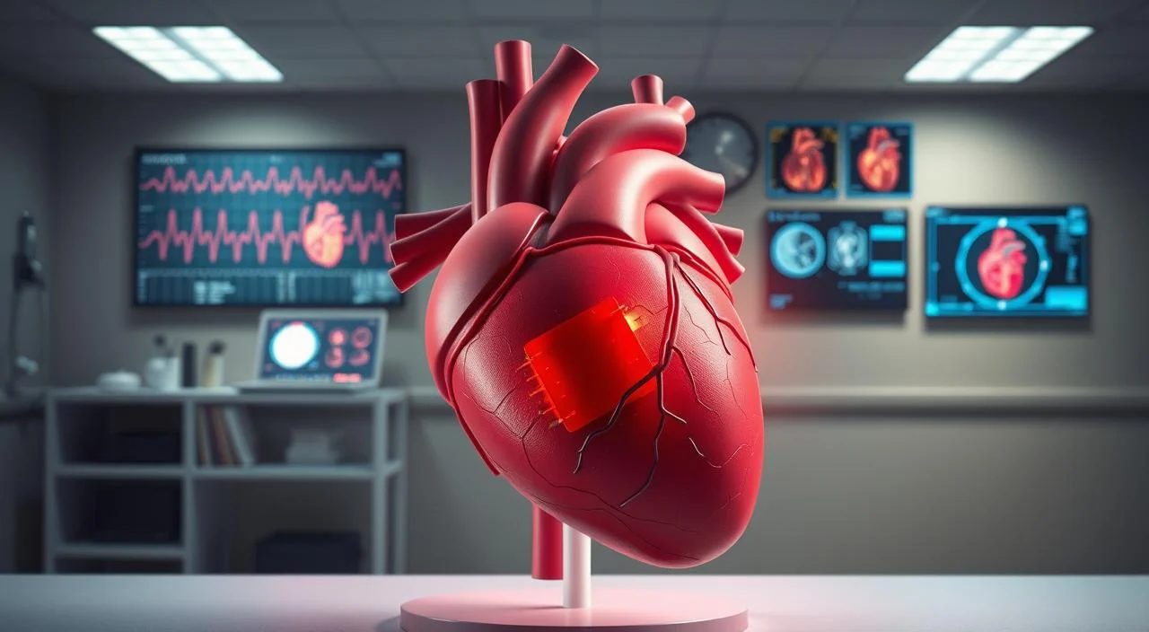 A detailed medical illustration depicting the process of diagnosing cardiac anxiety. In the foreground, a human heart model is shown, with areas of heightened tension and worry highlighted. The middle ground features medical imagery such as electrocardiograms, heart scans, and diagnostic tools. The background showcases a calming, neutral-toned medical setting, with subtle lighting that emphasizes the diagnostic elements. The overall composition conveys a sense of clinical analysis and scientific understanding of the physiological manifestations of cardiac anxiety.