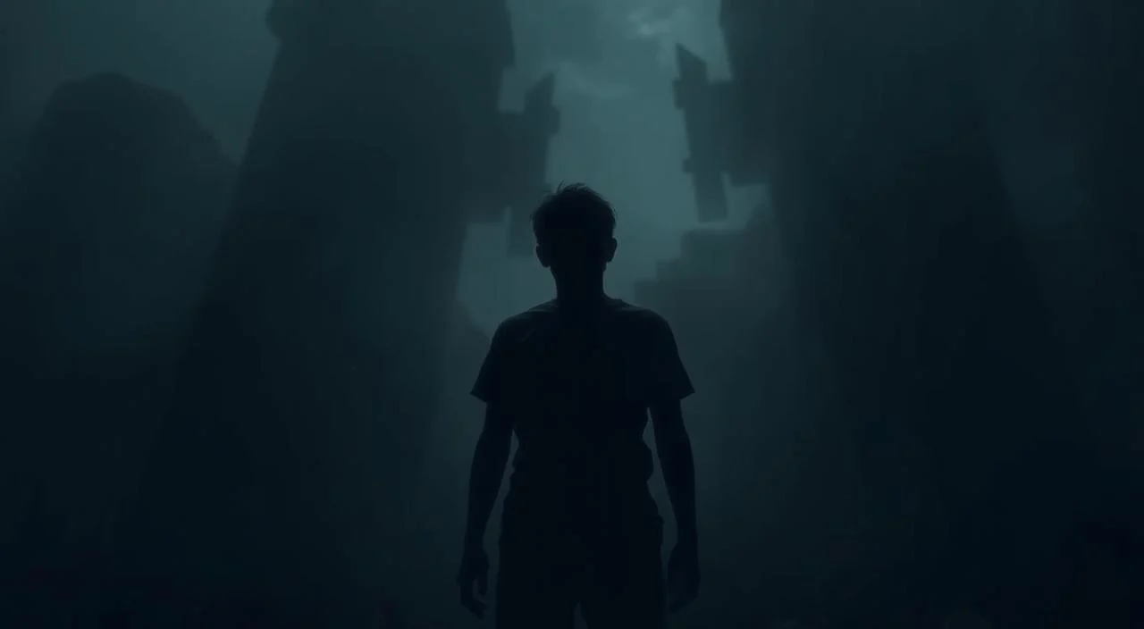 A lone individual stands, shoulders hunched, face obscured in shadows, surrounded by a hazy, oppressive atmosphere. The figure appears small and vulnerable, dwarfed by towering, ominous structures in the background, evoking a sense of isolation and the overwhelming fear of rejection. Dim, moody lighting casts harsh contrasts, emphasizing the subject's emotional turmoil. The scene is rendered in a somber, melancholic palette, capturing the weight and gravity of the "medo de rejeição" experience. The overall composition conveys a sense of uncertainty, unease, and the profound emotional impact of the fear of rejection.