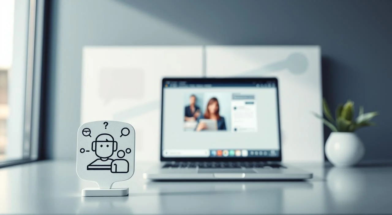 A modern, minimalist digital workspace with a focus on online customer service. In the foreground, a stylized icon or illustration showcasing the key benefits of online support - convenience, accessibility, efficiency. The middle ground depicts a laptop screen displaying a live video chat or messaging interface, conveying the personal touch of remote interactions. The background features a clean, geometric layout with subtle gradients and abstract shapes, suggesting the technological and digital nature of the online experience. The lighting is soft and diffused, creating a warm and inviting atmosphere. The overall composition emphasizes simplicity, professionalism, and the advantages of transitioning to an online-centric customer service model.