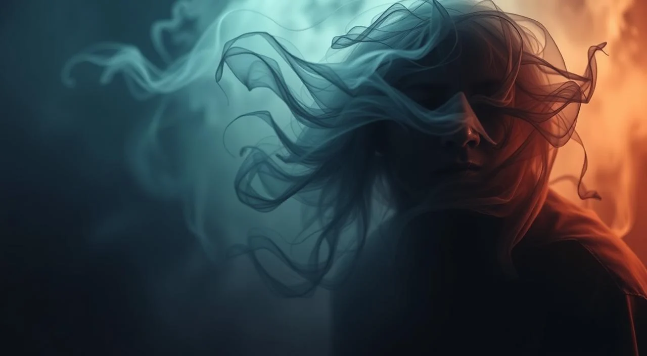A pensive figure enveloped in a swirling, ethereal aura, conveying a range of emotional and physical symptoms. The foreground features a shadowy, introspective form with a furrowed brow and a pensive expression, the face partially obscured by a translucent veil of mist. The middle ground is filled with wispy, fluid shapes in a muted color palette, evoking a sense of unease and unrest. The background is shrouded in a somber, dimly lit atmosphere, with hints of deeper shades and tones hinting at the complexity of the inner turmoil. The overall composition aims to capture the nuanced interplay between the physical and emotional manifestations of distress.