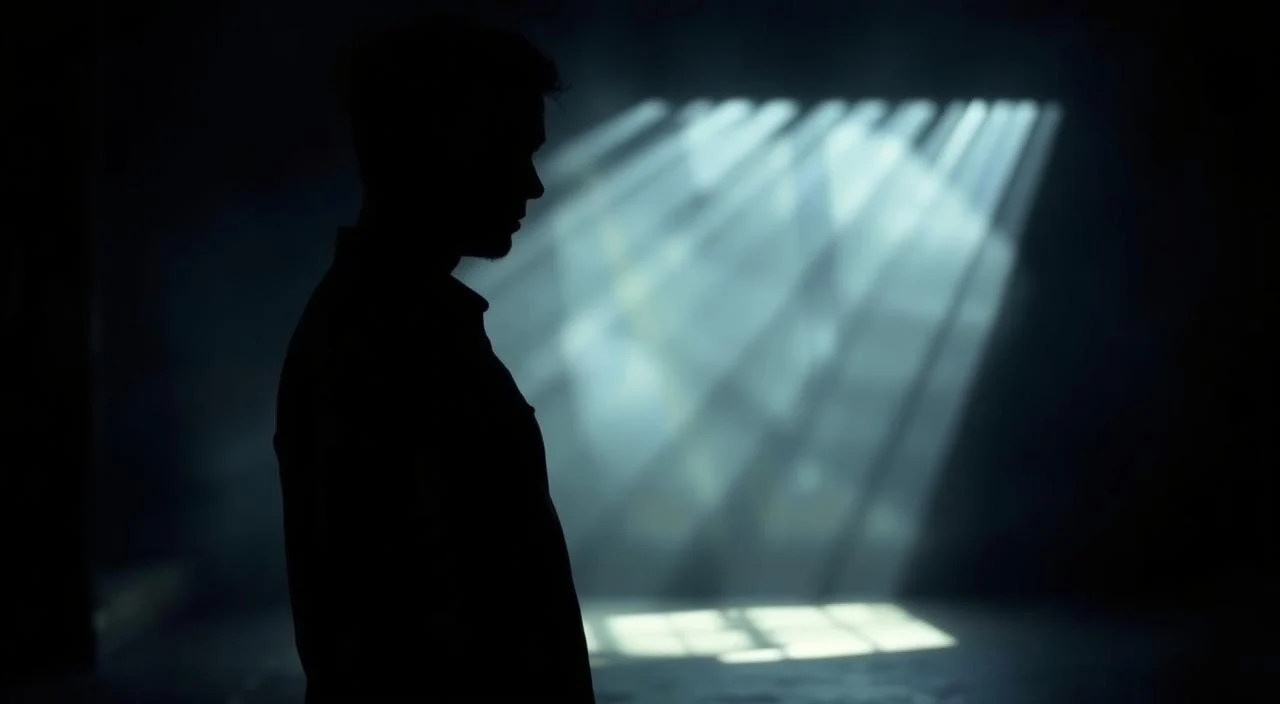A pensive figure stands in a dimly lit, introspective setting. The foreground is dominated by a shadowy silhouette, their gaze averted, reflecting deep thoughts and self-scrutiny. The middle ground reveals a hazy, atmospheric background, suggesting a sense of uncertainty and unease. Shafts of light pierce through the gloom, creating a moody, chiaroscuro effect that enhances the overall sense of vulnerability and inner turmoil. The image conveys the struggle with self-doubt, the weight of perceived judgment, and the journey towards self-acceptance and improved self-esteem.