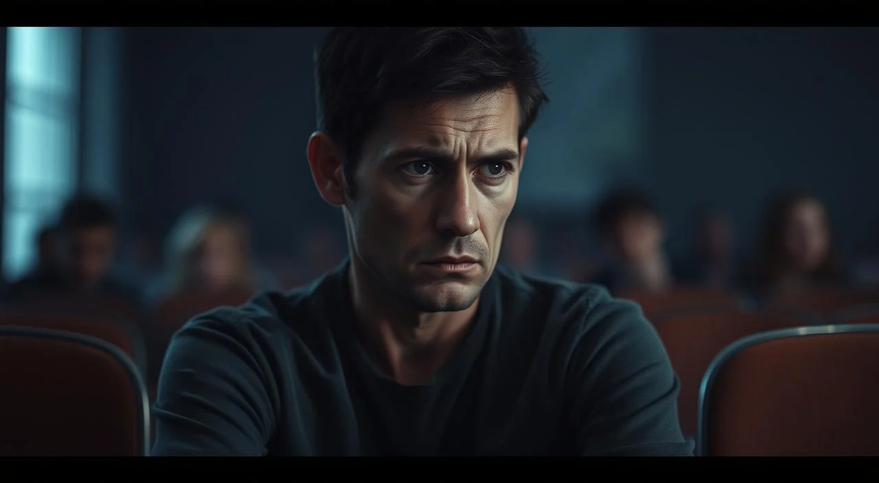 A pensive individual sits alone, their face etched with worry and self-consciousness. The scene is bathed in a soft, diffused light, creating an introspective atmosphere. The background is blurred, drawing the viewer's attention to the central figure, whose body language conveys a sense of unease and discomfort. The figure is rendered in a muted color palette, evoking the muted emotions of social anxiety. Subtle shadows and highlights accentuate the subject's features, reflecting the internal struggle and the burden of perceived judgment.
