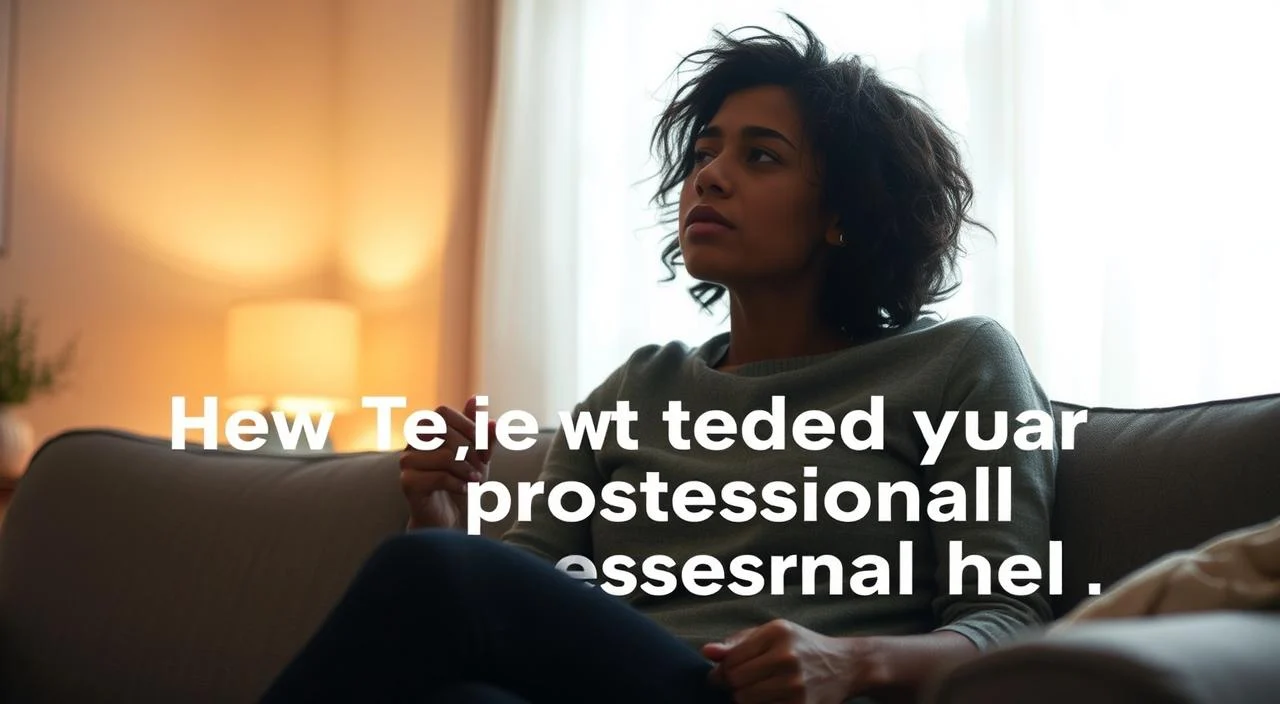 A person sitting on a couch, contemplating and reaching out for professional help. Soft, warm lighting illuminates the scene, casting a comforting glow. The background is blurred, creating a sense of privacy and introspection. The individual's posture conveys a mix of vulnerability and determination, hinting at the emotional journey they are embarking on. The overall atmosphere evokes a feeling of seeking guidance and support during a challenging time.