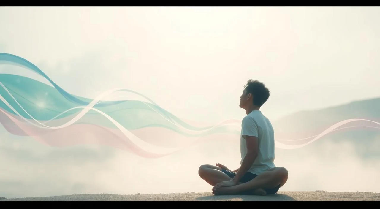 A serene and introspective scene depicting the concept of "autoconhecimento e emoções" (self-knowledge and emotions). In the foreground, a person sits cross-legged, eyes closed, engrossed in deep contemplation. Their expression is one of tranquility and inner focus. The middle ground features wispy, ethereal brushstrokes of pastel colors - soft blues, greens, and pinks - symbolizing the flow of emotions. In the background, a hazy, dreamlike landscape with minimal details, conveying a sense of openness and expansiveness. The lighting is soft and diffused, creating an atmospheric, almost spiritual ambiance. The overall composition suggests a journey of self-discovery, a visual exploration of the complex relationship between the mind, emotions, and the self. Prompt