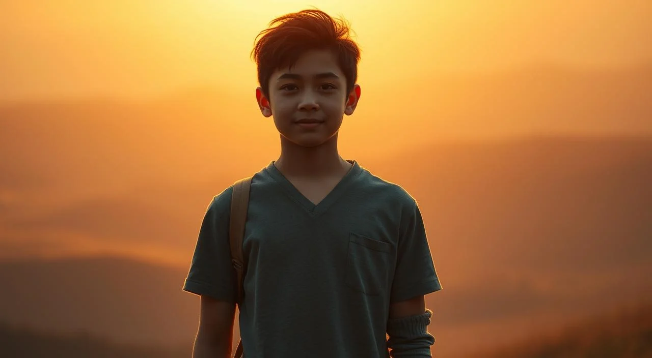 A serene and tranquil scene of a young person standing confidently, radiating self-assurance and inner strength. The figure is bathed in warm, golden light, casting a gentle glow on their features. In the background, a soft, blurred landscape evokes a sense of peace and calm. The composition is balanced, with the subject occupying the center of the frame, creating a sense of focused attention. The overall atmosphere conveys a message of self-acceptance, resilience, and the power of personal growth.