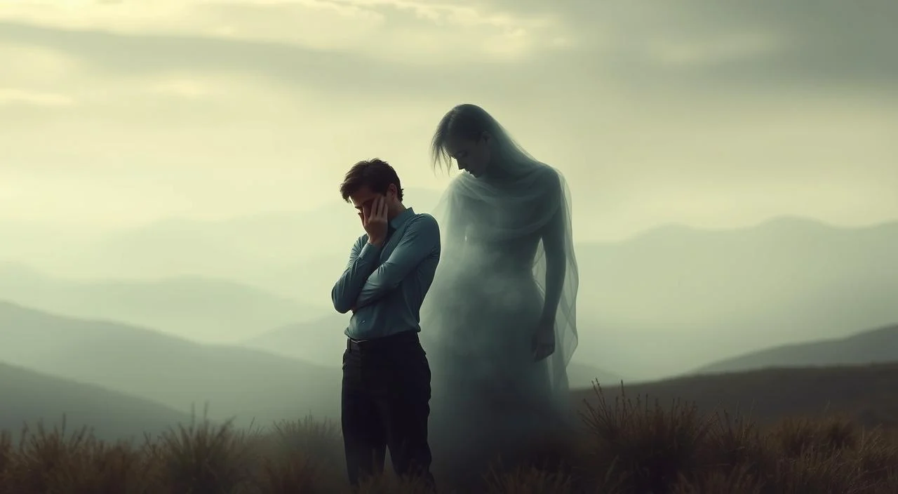 A serene, ethereal landscape depicting the emotional connection between anxiety and depression. In the foreground, a figure represents anxiety, with tense, anxious poses and muted, agitated colors. In the middle ground, a figure symbolizes depression, enveloped in a hazy, melancholic atmosphere. The two figures are intertwined, their energies merging and interacting. The background features a soft, dreamy sky with muted, calming tones, suggesting the potential for balance and healing. Soft, diffused lighting illuminates the scene, creating a contemplative, introspective mood. The overall composition conveys the complexity and interplay of these emotional states, inviting the viewer to ponder the relationship between anxiety and depression.
