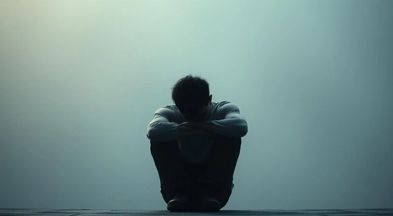A serene, pensive figure sits alone, deep in contemplation, their gaze downcast, shielding themselves from the perceived judgmental eyes of an unseen audience. Soft, diffused lighting bathes the scene, creating a sense of introspection and vulnerability. The figure's body language exudes a protective stance, arms crossed, shoulders hunched, as if to ward off the weight of others' opinions. The background is a muted, hazy environment, devoid of distractions, allowing the viewer to focus solely on the subject's internal struggle to overcome the fear of judgment. The overall mood is one of introspection, empathy, and the quiet courage required to confront one's insecurities.