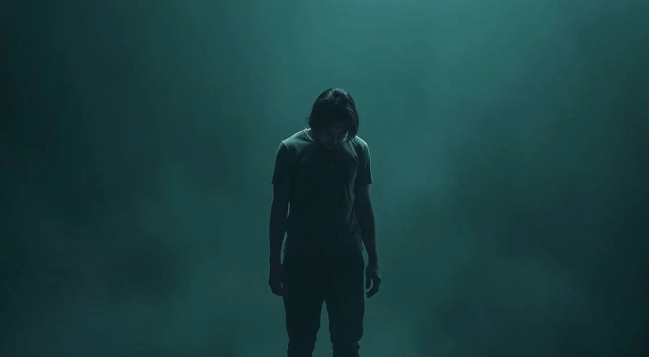 A solitary figure stands alone, shoulders hunched, eyes cast downward. The surroundings are muted, with a sense of isolation and unease. Soft, diffused lighting casts long shadows, creating a sense of vulnerability and fragility. The figure's expression is one of deep introspection, as if grappling with the weight of perceived judgment from unseen forces. The composition emphasizes the individual's sense of inner turmoil, capturing the essence of "medo de julgamento" - the fear of being judged or criticized. The overall mood is subdued, introspective, and evocative of the challenges associated with overcoming self-consciousness and insecurity.