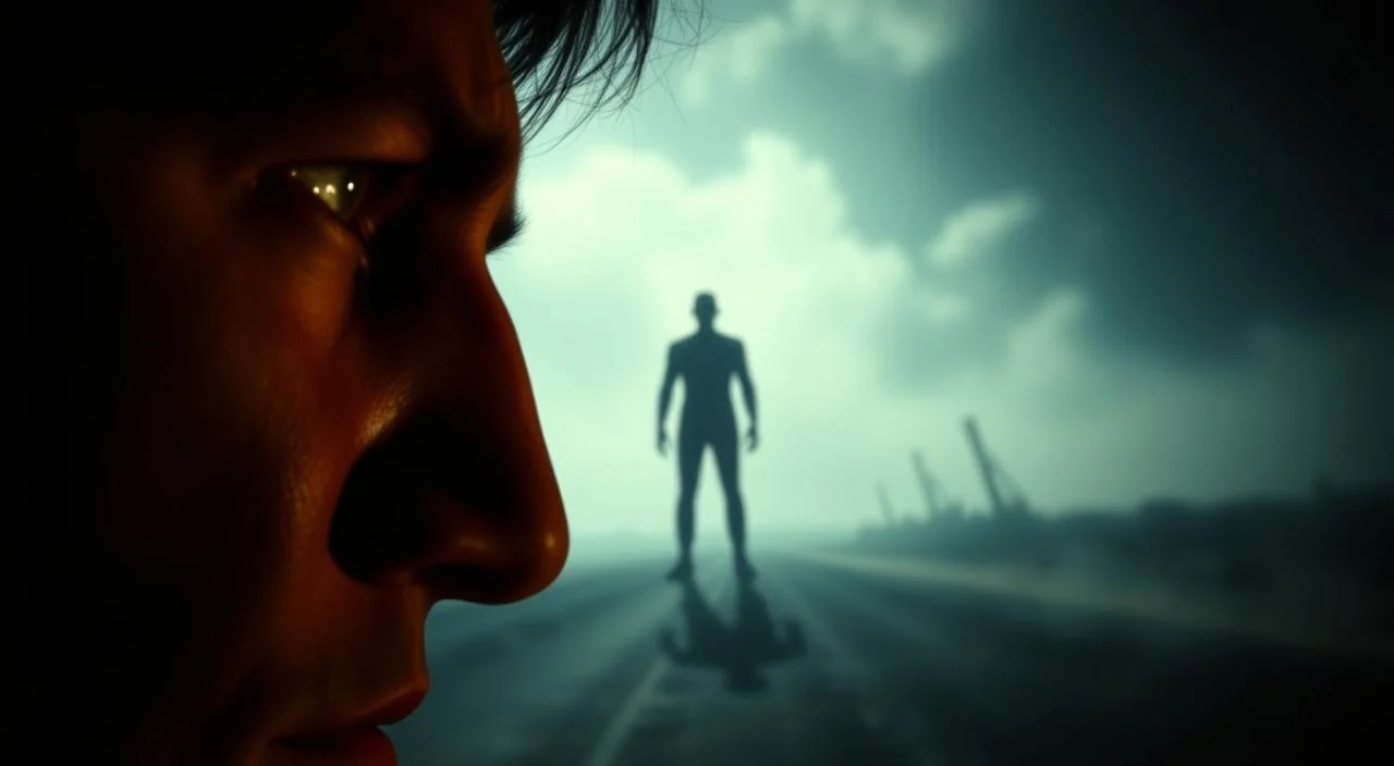 A surreal, cinematic scene depicting the duality of fear and perfectionism. In the foreground, a striking close-up of a human face, their expression conveying a mixture of anxiety and determination. Harsh shadows and dramatic lighting create a palpable sense of tension and psychological intensity. In the middle ground, a shadowy, fragmented figure, symbolic of the internal struggle between these opposing forces. The background is a hazy, dreamlike landscape, with subtle hints of unease and a sense of being trapped or confined. The overall mood is one of unease, introspection, and the complex interplay between our deepest fears and our drive for flawlessness.