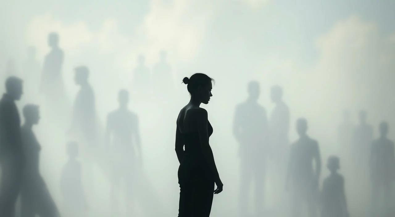 A thoughtful, ethereal scene depicting the impact of judgment fear on interpersonal relationships. In the foreground, two figures stand facing each other, their body language tense and guarded. The figures are rendered in a soft, hazy style, conveying a sense of emotional vulnerability. The middle ground features a hazily rendered backdrop of blurred shapes and forms, suggesting the psychological barriers and distortions that judgment fear can create between people. The lighting is low-key, casting long shadows and imbuing the scene with a contemplative, somber mood. The overall composition is balanced and harmonious, inviting the viewer to reflect on the complex emotional dynamics at play.