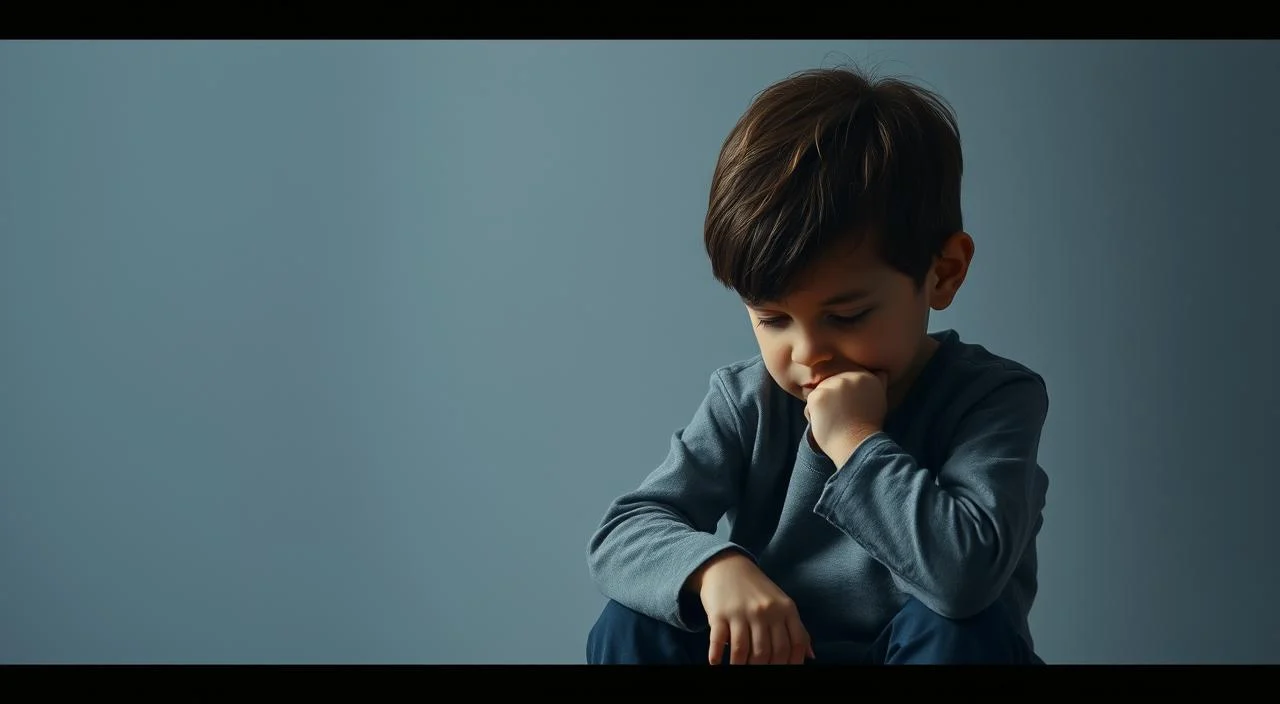 A thoughtful young child sitting alone, shoulders hunched, gaze downcast, exuding a sense of isolation and low self-worth. The muted tones of the scene - soft grays, blues, and browns - evoke a somber, introspective mood. Subtle lighting casts gentle shadows, emphasizing the child's pensive expression. The sparse, minimalist background allows the subject to be the focal point, drawing the viewer's attention to the powerful visual metaphor for diminished self-esteem in children.