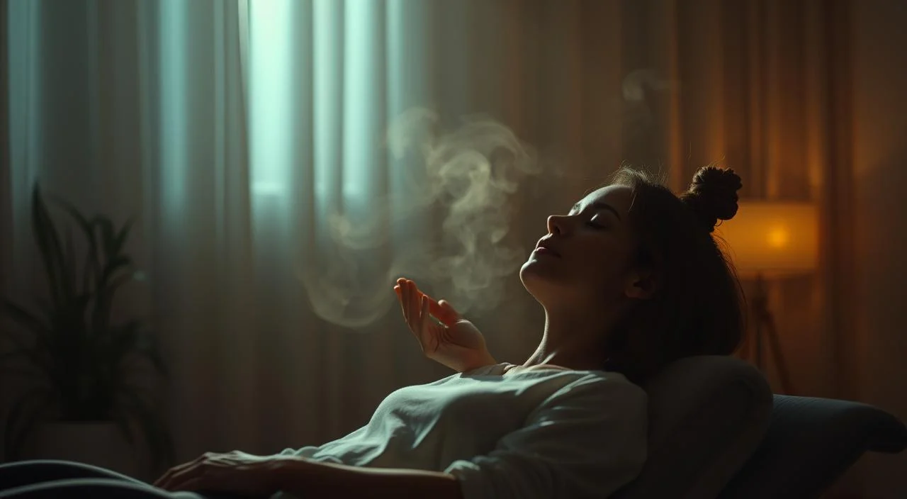 A tranquil, dimly lit room with a therapist guiding a patient into a state of deep relaxation. Soft lighting casts a warm glow, creating an atmosphere of peace and introspection. The patient, eyes closed, is absorbed in the hypnotic trance, their body and mind finding respite from the burdens of anxiety and depression. The therapist's gentle voice and soothing gestures help the patient sink deeper, unlocking subconscious pathways to healing. Wisps of mist or soft ethereal light envelop the scene, symbolizing the transformative power of hypnotherapy. The composition emphasizes the connection between the therapist and patient, conveying the intimacy and trust essential for this therapeutic process.