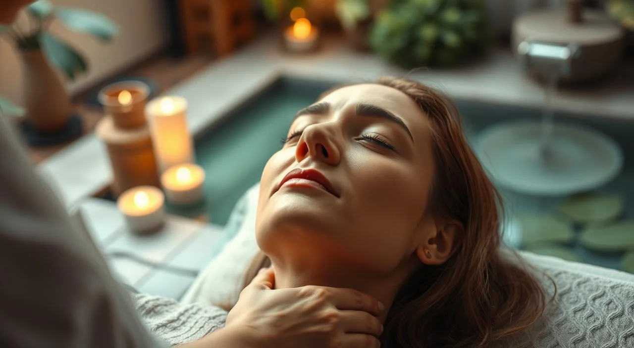 A tranquil scene of a person undergoing hypnotherapy for pain relief. In the foreground, a therapist's hands gently guide the patient into a deeply relaxed state, their eyes closed and expression serene. Soft, diffused lighting creates a calming atmosphere, while the background features soothing natural elements like lush plants and a serene water feature. The overall mood is one of healing, tranquility, and the power of the mind to alleviate physical discomfort.